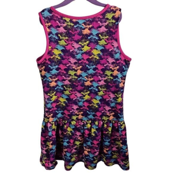 Kids Size M Sleeveless Dress Purple Abstract Poppy Print - Picture 2 of 5